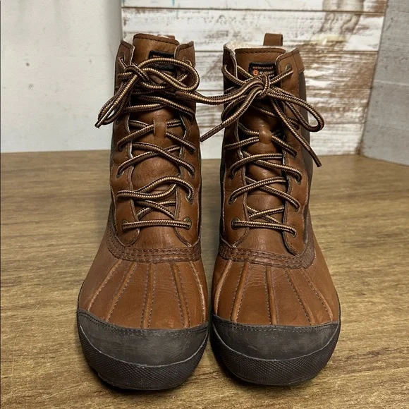 BFS🖤Ugg great shape Goldeneye brown tan smooth leather lace up duck booties boot - Picture 5 of 11
